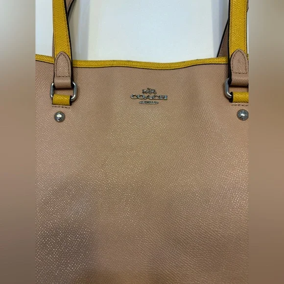 Coach Nude Tote Bag Purse Mustard Yellow Trim Women’s Zipper - Picture 2 of 15